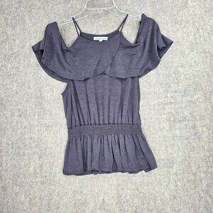 Moa Moa Womens Gray Cold-Shoulder Top Size M Ruffled Modal Blend Lightweight